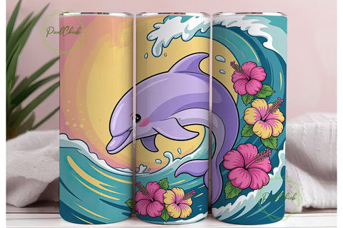 Playful Dolphin Tumbler Wrap Sublimation PixelChick 