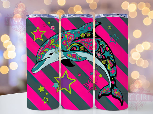 Playful Dolphin Wrap 20oz Tumbler Wrap, Sunshine Vacation Vibes, Tropical Sublimation Design, Summer Beach Theme, Ocean Lover Wrap, 20oz Tumbler Design, PNG Tumbler Wrap Sublimation SvggirlplusArt 