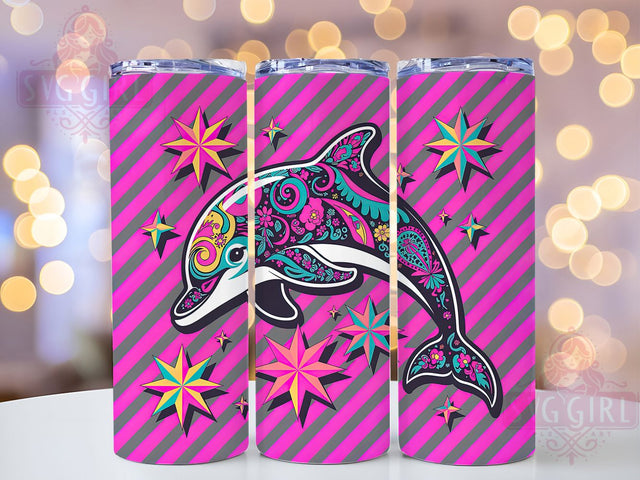 Playful Dolphin Wrap 20oz Tumbler Wrap, Sunshine Vacation Vibes, Tropical Sublimation Design, Summer Beach Theme, Ocean Lover Wrap, 20oz Tumbler Design, PNG Tumbler Wrap Sublimation SvggirlplusArt 