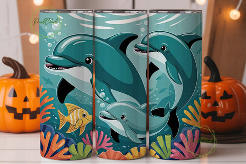 Playful Dolphins 20oz Tumbler Wrap Sublimation PixelChick 