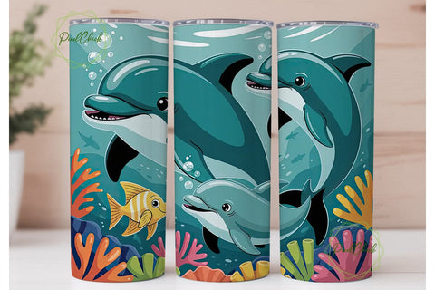 Playful Dolphins 20oz Tumbler Wrap Sublimation PixelChick 