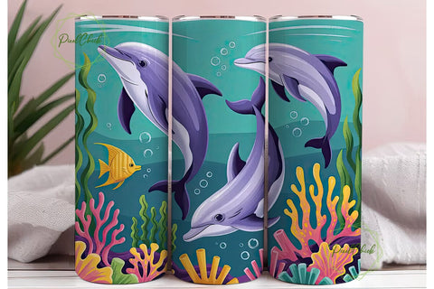 Playful Dolphins 20oz Tumbler Wrap Sublimation PixelChick 