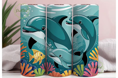 Playful Dolphins 20oz Tumbler Wrap Sublimation PixelChick 