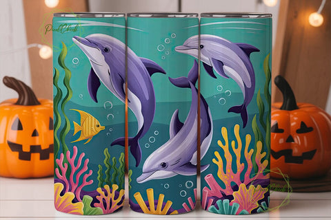 Playful Dolphins 20oz Tumbler Wrap Sublimation PixelChick 