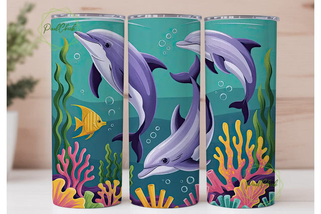 Playful Dolphins 20oz Tumbler Wrap Sublimation PixelChick 