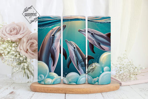 Playful Dolphins 20oz Tumbler Wrap Sublimation sassyprint 
