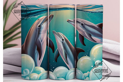 Playful Dolphins 20oz Tumbler Wrap Sublimation sassyprint 