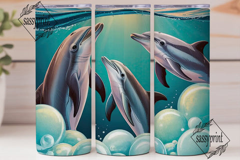 Playful Dolphins 20oz Tumbler Wrap Sublimation sassyprint 