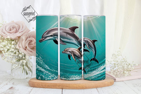 Playful Dolphins 20oz Tumbler Wrap Sublimation sassyprint 
