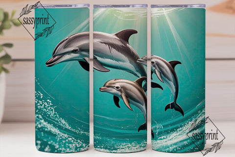 Playful Dolphins 20oz Tumbler Wrap Sublimation sassyprint 