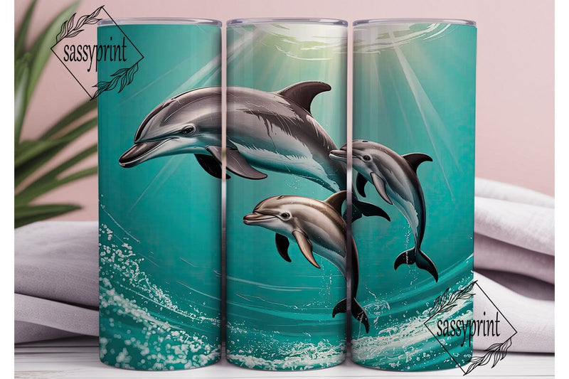 Playful Dolphins 20oz Tumbler Wrap Sublimation sassyprint 