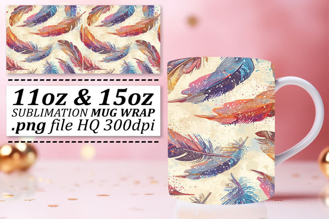 Playful Feather Pattern Mug Sublimation: 11oz 15oz Delightful Joy Sublimation afrosvg 