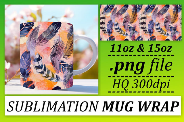 Playful Feather Pattern Mug Sublimation: 11oz 15oz Elegance Edition Sublimation afrosvg 