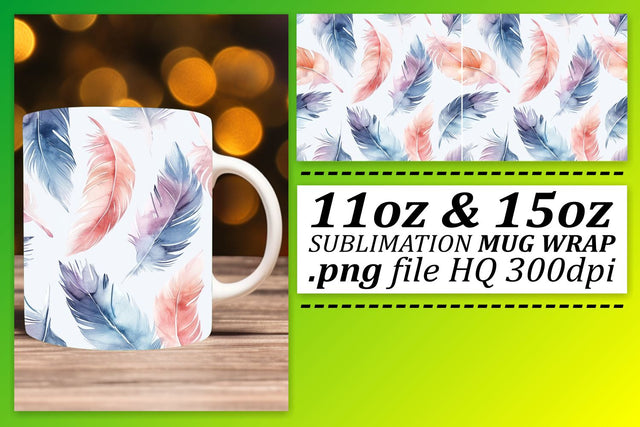 Playful Feather Pattern Mug Sublimation: 11oz 15oz Fun and Whimsy Sublimation afrosvg 