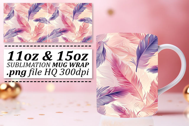 Playful Feather Pattern Mug Sublimation: 11oz 15oz Fun and Whimsy Sublimation afrosvg 