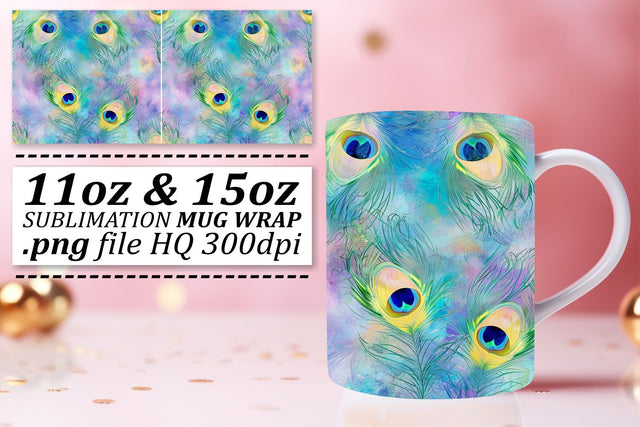 Playful Feather Pattern Mug Sublimation: 11oz 15oz Fun and Whimsy Sublimation afrosvg 