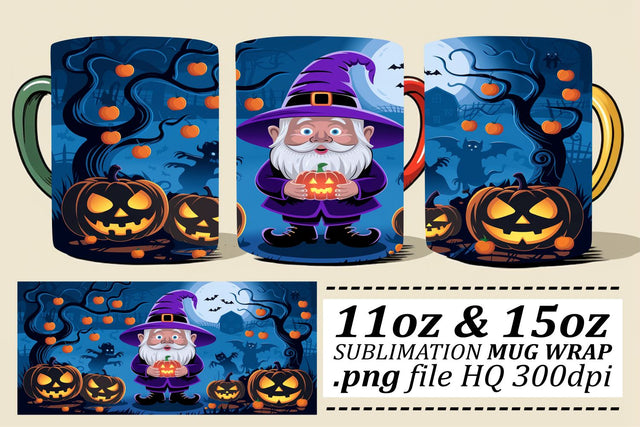 Playful Gnome Mug Wrap for Halloween Sublimation afrosvg 