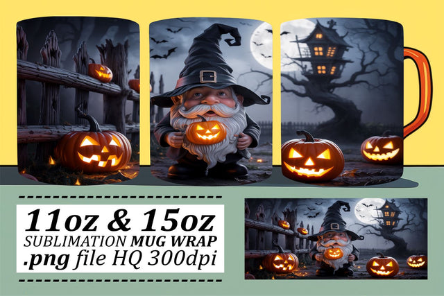 Playful Gnome Mug Wrap for Halloween Sublimation afrosvg 