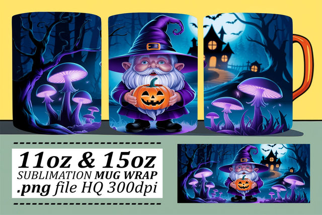 Playful Halloween Gnome Mug Wrap Design Sublimation afrosvg 