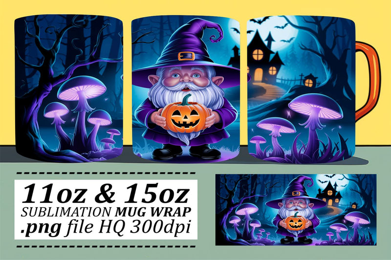 Playful Halloween Gnome Mug Wrap Design Sublimation afrosvg 