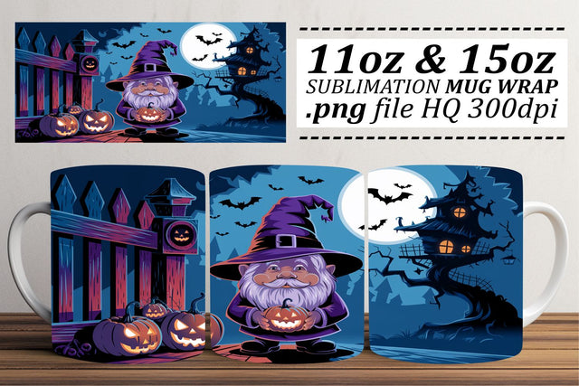 Playful Halloween Gnome Mug Wrap Sublimation afrosvg 