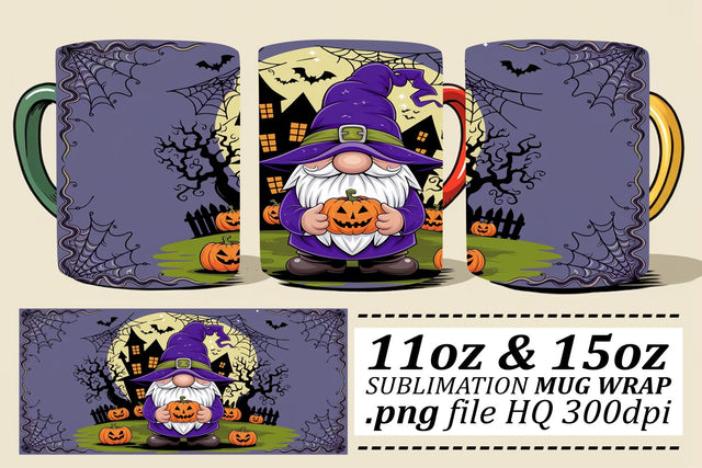 Playful Halloween Gnome Mug Wrap Sublimation afrosvg 