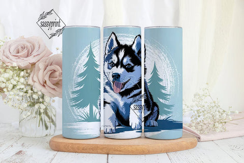 Playful Husky Puppy 20oz Tumbler Wrap Sublimation sassyprint 