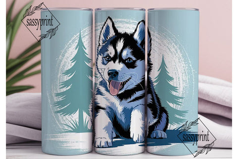 Playful Husky Puppy 20oz Tumbler Wrap Sublimation sassyprint 