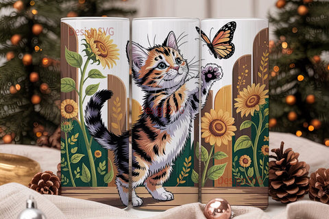 Playful Kitten & Sunflowers 20oz Sublimation DesignSVG 