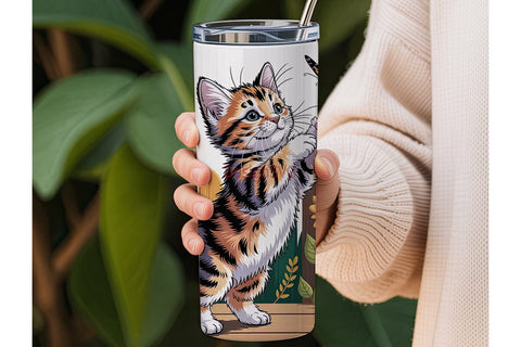 Playful Kitten & Sunflowers 20oz Sublimation DesignSVG 