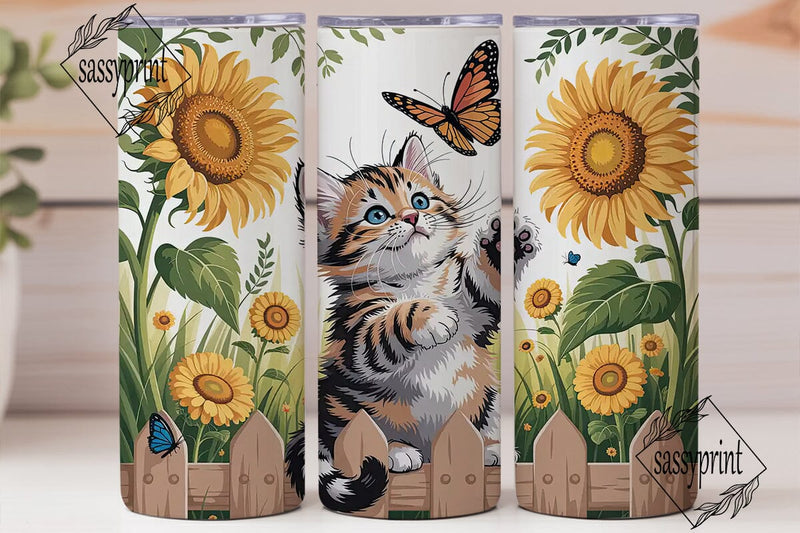Playful Kitten & Sunflowers Tumbler Wrap Sublimation sassyprint 