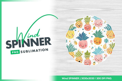 Playful Pineapple Pattern Wind Spinner Round Png Sublimation Regulrcrative 