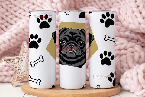 Playful Pug 20oz Tumbler Wrap Sublimation DesignSVG 
