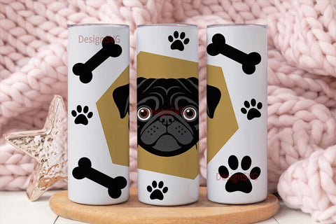 Playful Pug 20oz Tumbler Wrap Sublimation DesignSVG 