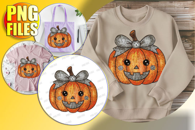 Playful Pumpkin with Bow Autumn Sublimation PNG Sublimation afrosvg 