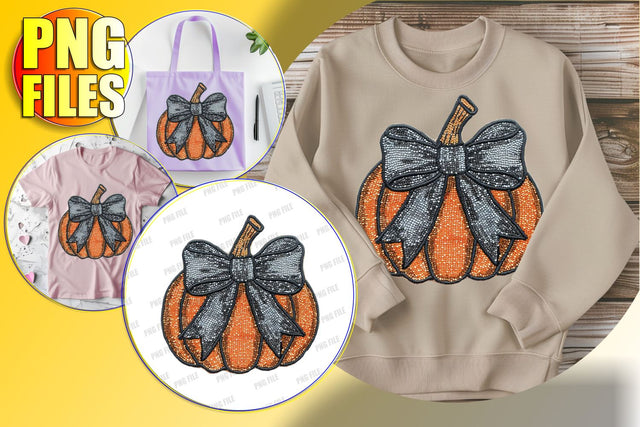 Playful Pumpkin with Sequin Bow Halloween Sublimation Sublimation afrosvg 