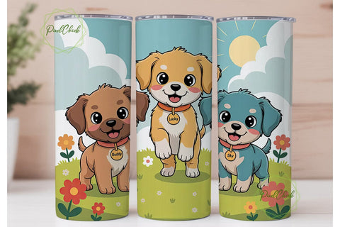 Playful Puppies 20oz Tumbler Wrap Sublimation PixelChick 