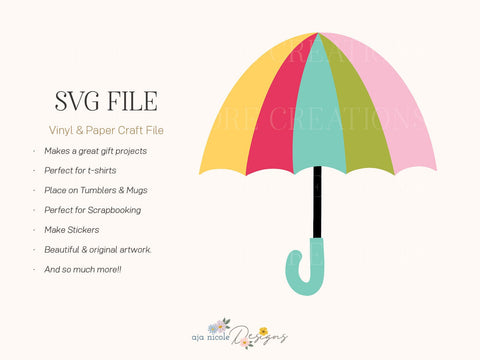 Playful Rainbow Umbrella SVG Cut File SVG Aja Nicole Designs 