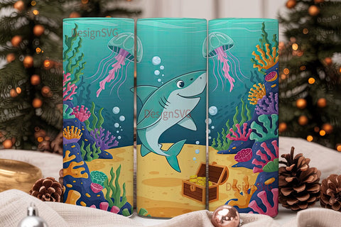 Playful Shark 20oz Tumbler Wrap Sublimation DesignSVG 