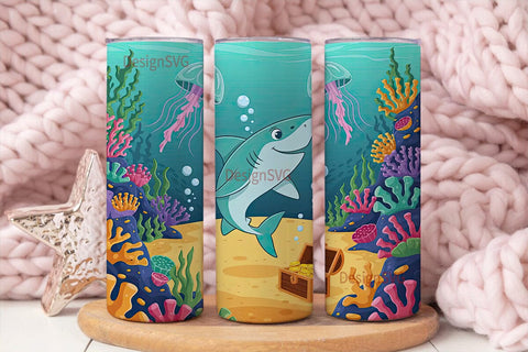 Playful Shark 20oz Tumbler Wrap Sublimation DesignSVG 
