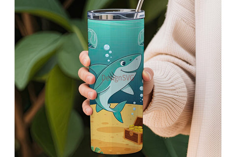 Playful Shark 20oz Tumbler Wrap Sublimation DesignSVG 