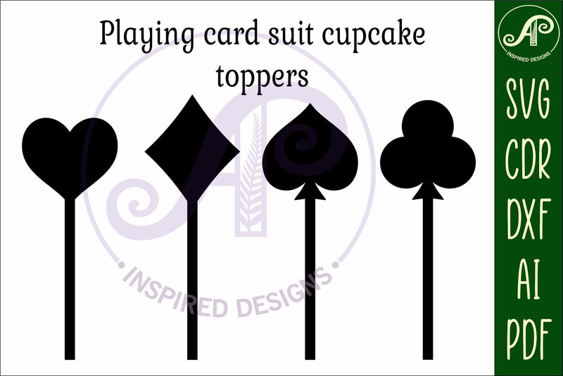 Playing card cupcake toppers, 4 designs SVG laser cut - So Fontsy