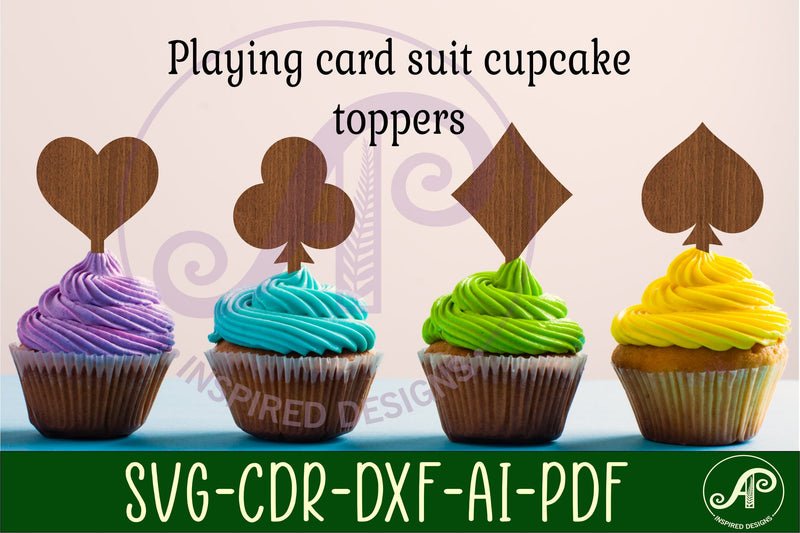 Playing card cupcake toppers, 4 designs SVG laser cut - So Fontsy