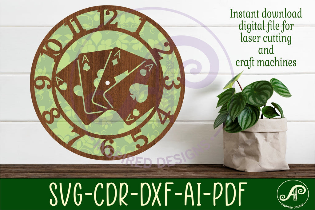 Playing card wall clock laser cut files, SVG file. vector So Fontsy