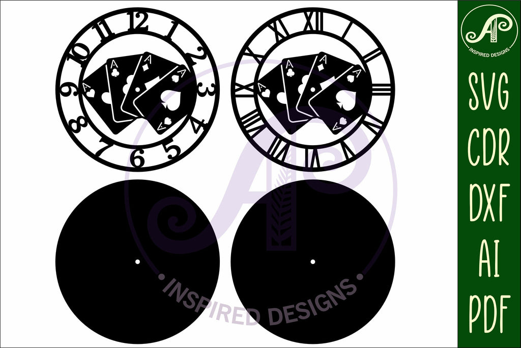 Playing card wall clock laser cut files, SVG file. vector So Fontsy