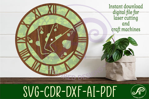 Playing card wall clock laser cut files, SVG file. vector SVG APInspireddesigns 