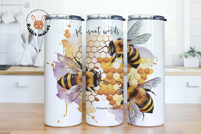 Pleasant Words Honey...Proverbs Christian Inspirational Bible Verse 20 Oz Skinny Sublimation Tumbler Wrap Sublimation Rabbitmakies 