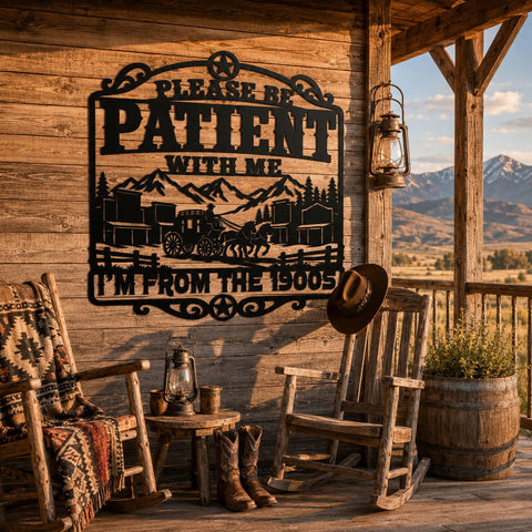 Please Be Patient With Me I'm From The 1900s Laser SVG | Funny Western Sign DXF | Vintage Cowboy Metal Wall Art | CNC Plasma Cut File SVG HappyDesignStudio 