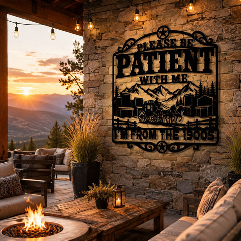 Please Be Patient With Me I'm From The 1900s Laser SVG | Funny Western Sign DXF | Vintage Cowboy Metal Wall Art | CNC Plasma Cut File SVG HappyDesignStudio 