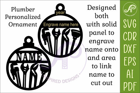 Plumber Christmas Ornament SVG | Pipe Wrench Tools Laser Cut SVG APInspireddesigns 